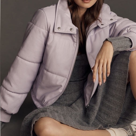 Anthropologie by Anthropologie Faux Leather Puffer Jacket in Lavender - Picture 8 of 10